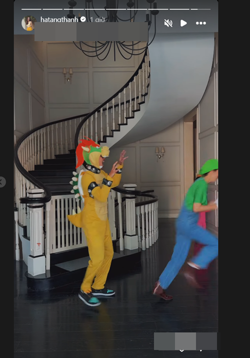 Chồng Tăng Thanh Hà diễn cảnh đuổi theo nhân vật Luigi.
