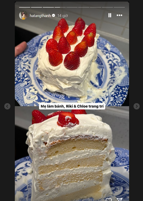 Mới đây, khi nàng "ngọc nữ" làm bánh, 2 bé Chloe và Richard phụ giúp việc trang trí.