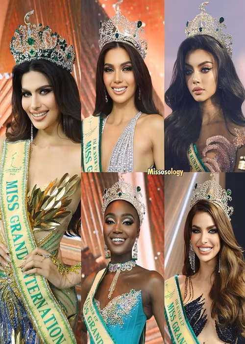 Rachel Gupta - đại diện Ấn Độ đăng quang Miss Grand International 2024. Đại diện Philippines, Myanmar, Pháp và Brazil lần lượt đạt giải á hậu 1,2,3 và 4. Ảnh: Missosology.