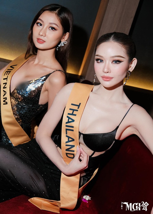 Quế Anh hiện tại thân thiết với đại diện Thái Lan Malin Chara-anan. Ảnh: FB Miss Grand International.
