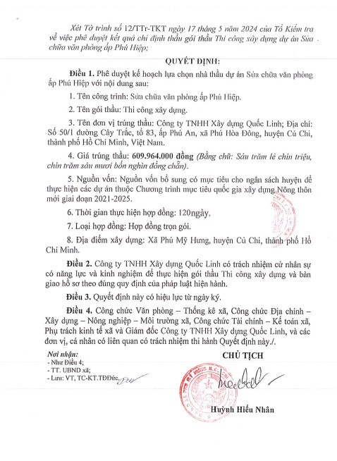 TP. HCM: 3 ngày Công ty Quốc Linh được chỉ định 5 gói thầu tại Củ Chi - Hình 5 TP. HCM: 3 ngay Cong ty Quoc Linh duoc chi dinh 5 goi thau tai Cu Chi-Hinh-5