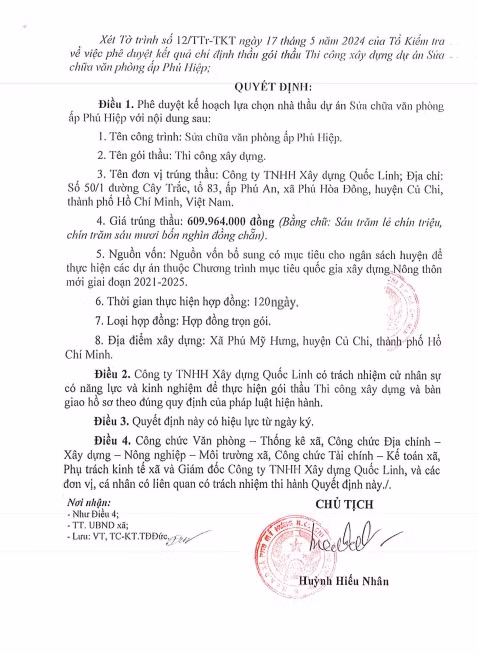 TP. HCM: 3 ngày Công ty Quốc Linh được chỉ định 5 gói thầu tại Củ Chi - Hình 5 TP. HCM: 3 ngay Cong ty Quoc Linh duoc chi dinh 5 goi thau tai Cu Chi-Hinh-5