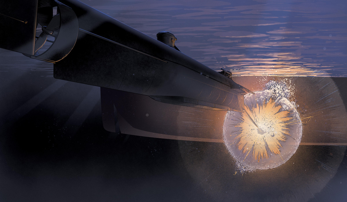 Trên tàu ngầm Đức, nghe thấy tiếng ồn của ngư lôi bay đến nên thuỷ thủ đoàn đã lái tàu chìm xuống sâu hơn. Ba quả ngư lôi đầu tiên đi trượt mục tiêu, nhưng quả thứ tư đã bắn trúng tàu U-864 của Đức.