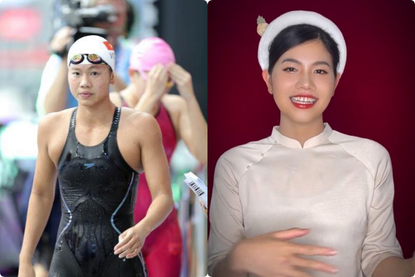 Trước đó khoảnh khắc Ánh Viên quay trend biến hình, diện áo dài truyền thống màu trắng cũng nhận về sự quan tâm cực lớn.