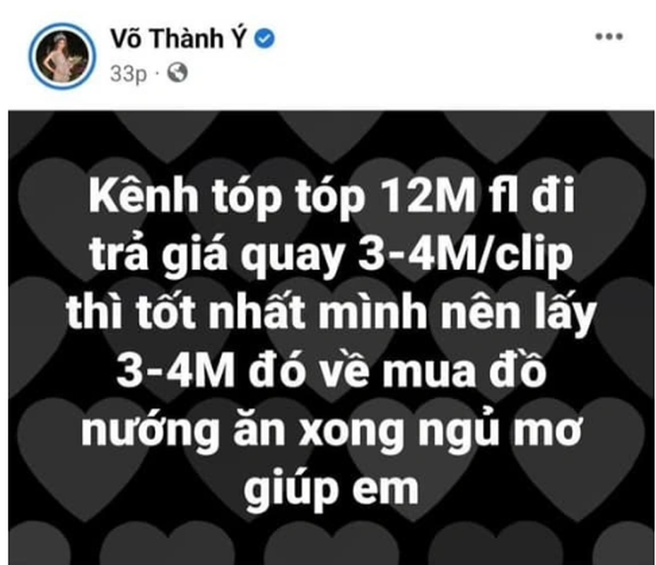 Trước đó nam TikToker nhận nhiều ý kiến trái chiều về chuyện nhận quảng cáo. Cụ thể, chàng TikToker đăng tải dòng trạng thái bức xúc vì bị trả giá khi các nhãn hàng, cá nhân muốn anh quảng bá hình ảnh sản phẩm của họ.