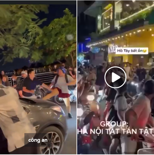 Xon xao clip co gai lao ra duong chan dau o to o ho Tay