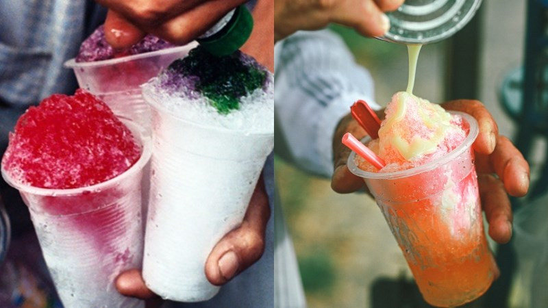 Đem đá đông lạnh bào nhuyễn rồi cho lên siro dâu, cam,... thêm 1 ít sữa đặc là hoàn thành xong món ăn vặt tuổi thơ của nhiều cô, cậu học trò 8x, 9x mỗi lần đến trường. Món siro đá bào nhiều màu sắc này ấy vậy lại là 1 thứ gì đó rất xa xỉ đối với tụi nhóc thời đó.