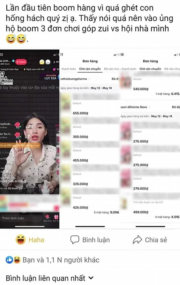 Đáng nói hơn nữa, kể từ sau sự cố ở tháng trước, Hà Linh vấp phải một bộ phận antifan cực lớn. Nhiều antifan của Hà Linh viết trong hội nhóm, cho rằng họ đã đặt đơn hàng từ livestream của cô và sau đó "bom hàng".