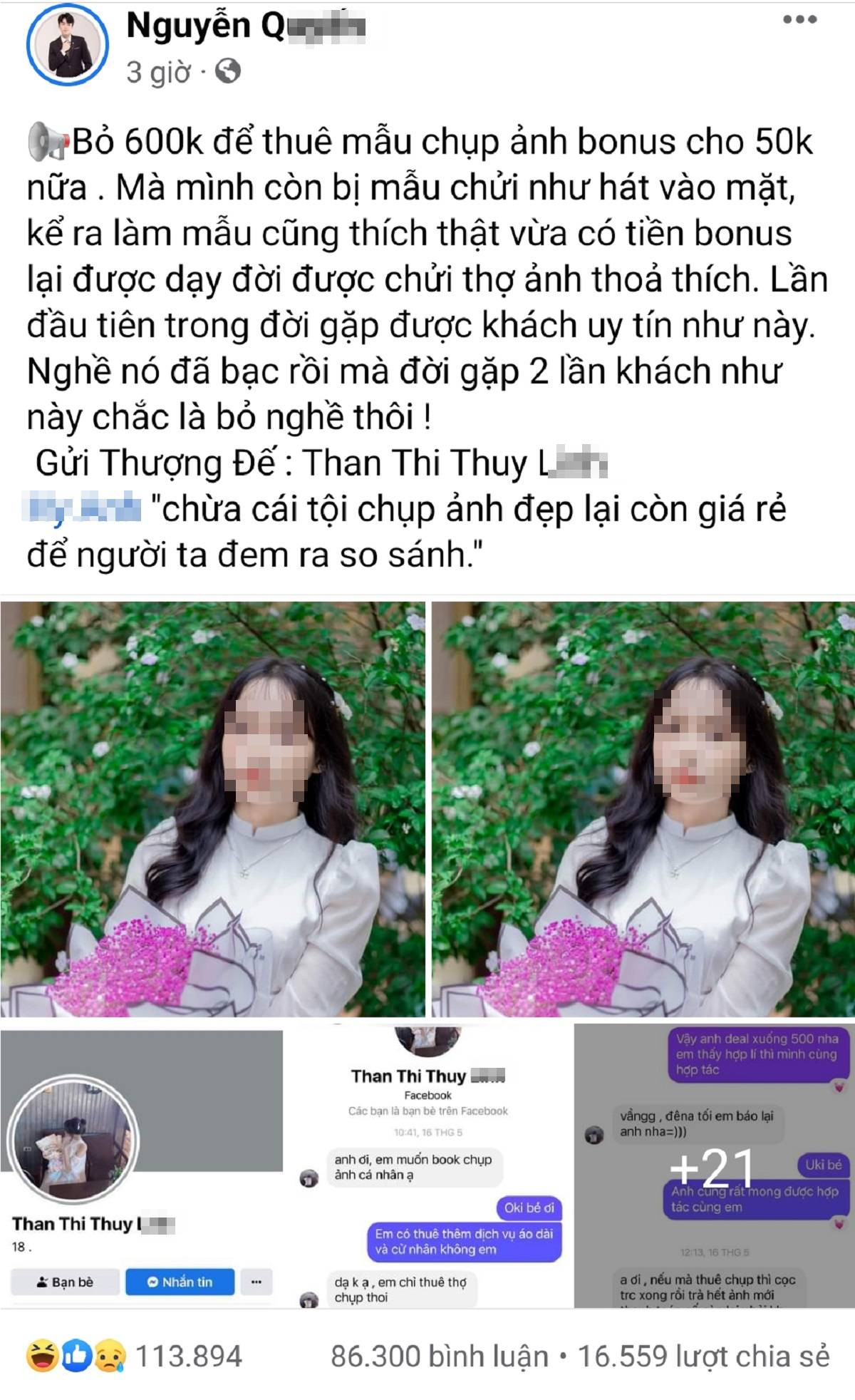 Thue tho chup anh, co gai gay phan no vi doi tien boi thuong