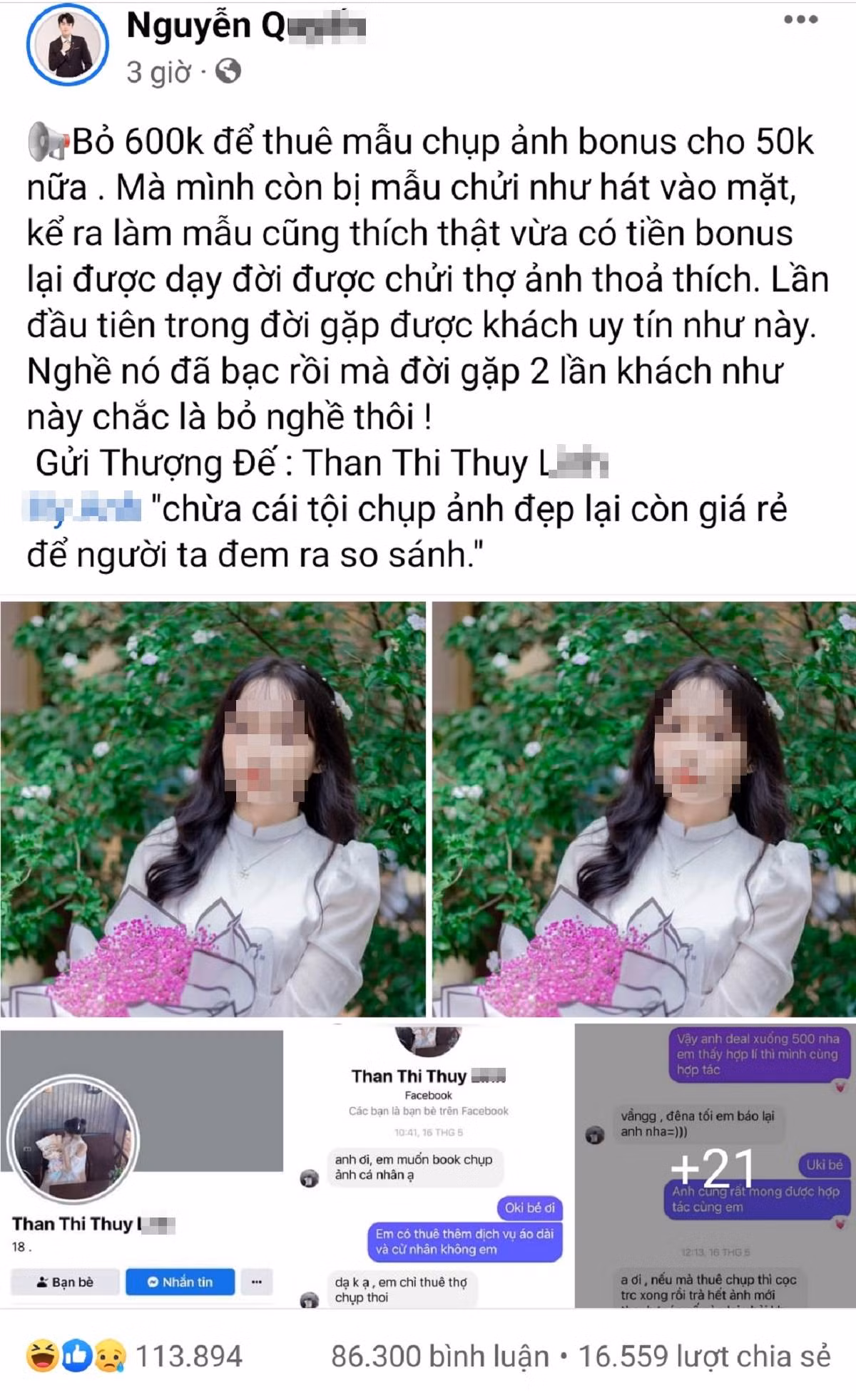 Thue tho chup anh, co gai gay phan no vi doi tien boi thuong