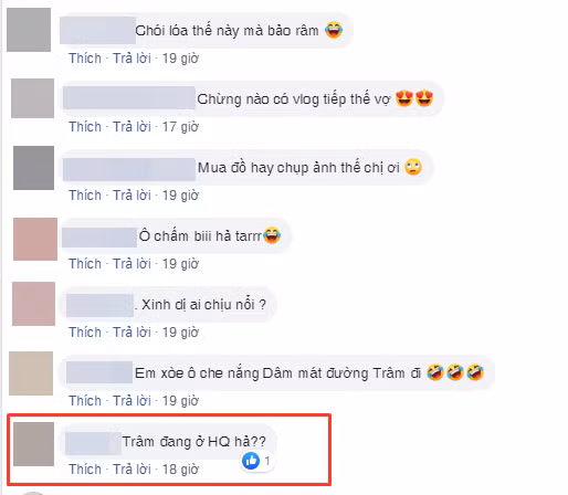 Phía dưới bài viết, người hâm mộ đặt câu hỏi cho nữ ca sĩ: "Trâm đang ở Hàn Quốc hả?"; "Anh chị sang Hàn chơi à?"...