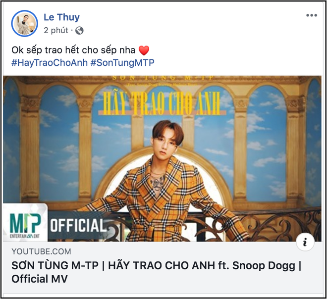 Người mẫu Lê Thúy cũng muốn trao hết tình cảm cho Sơn Tùng M-TP.