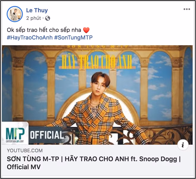 Người mẫu Lê Thúy cũng muốn trao hết tình cảm cho Sơn Tùng M-TP.