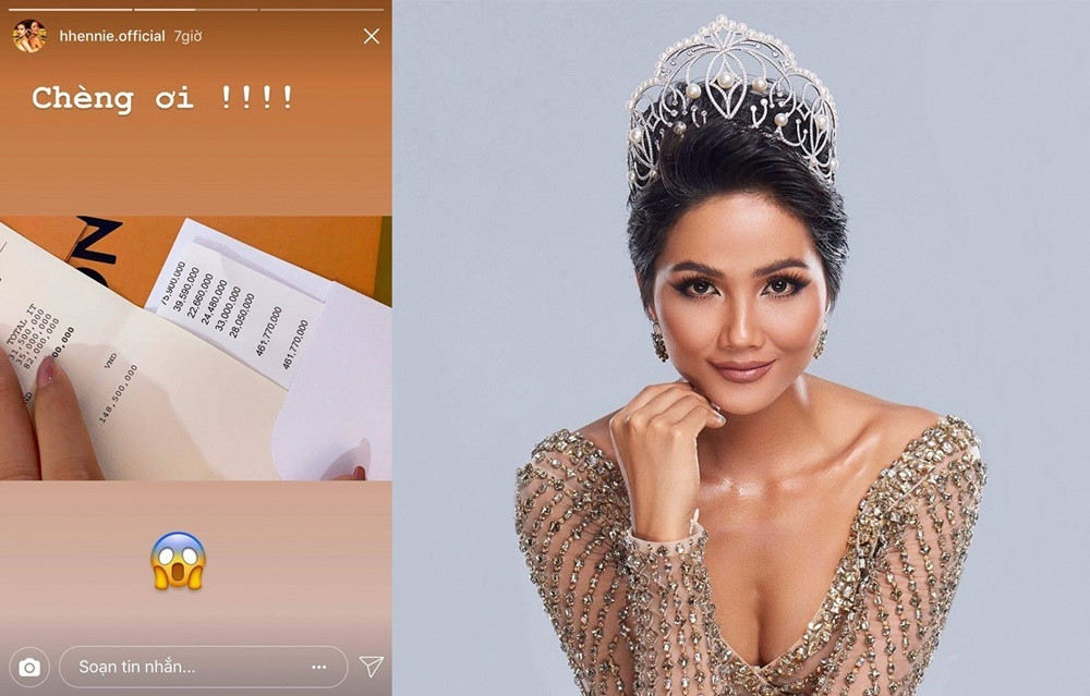 Vốn là một người giản dị, H’Hen Niê khiến khán giả bất ngờ khi khoe hóa đơn nửa tỷ đồng. Tuy nhiên, sự thật lại khiến mọi người “ngã ngửa”. Stylist Trần Đạt – người chuẩn bị trang phục cho H’Hen Niê cho biết trong một buổi chụp hình, nàng Hậu vô tình thấy cô bạn của anh mới mua một vài món đồ hàng hiệu với giá trị khủng nên đã xin chụp hình ké để khoe với mọi người.