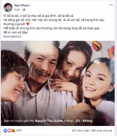 Nổi lên nhanh chóng chỉ sau vai diễn đầu tiên trên màn ảnh, cô sinh viên trường Sân khấu Điện ảnh Bảo hân cũng thể hiện sự lưu luyến với Ánh Dương và bộ phim. "Hết thật rồi nhưng tình yêu thương còn đó trong lòng tất cả khán giả... Bố ơi con về đây!".