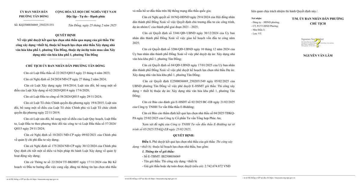 Bình Phước: Cty Bảo Long trúng gói thầu xây Nhà văn hóa khu phố 1 Tân Đồng Binh Phuoc: Cty Bao Long trung goi thau xay Nha van hoa khu pho 1 Tan Dong