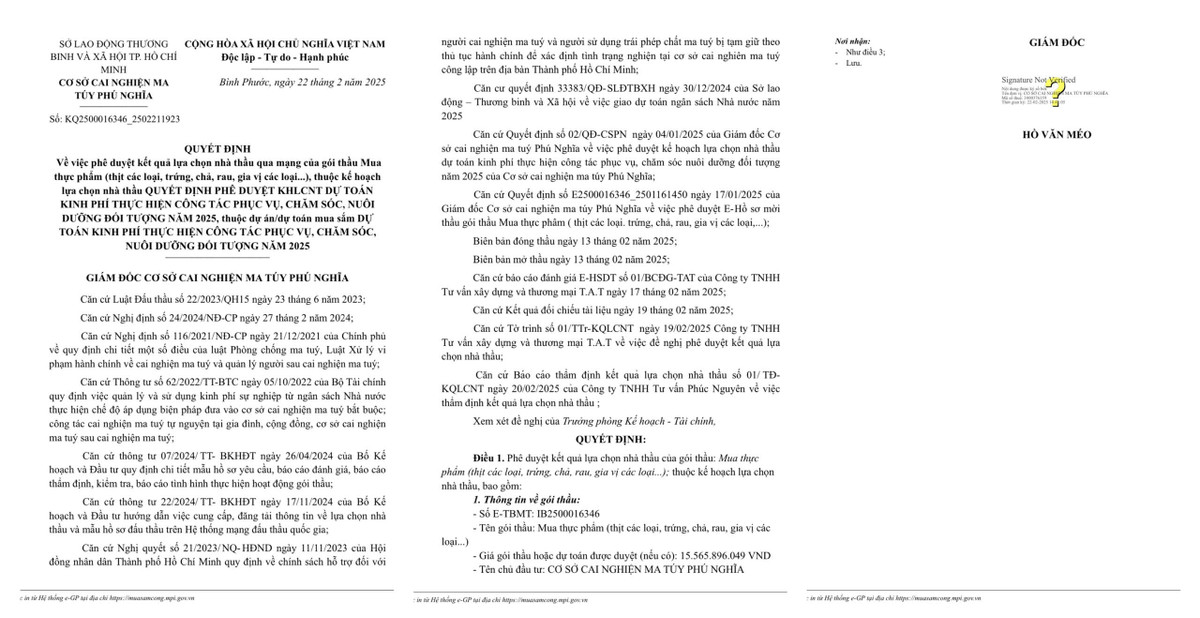 Bình Phước: Gói thầu mua thực phẩm hơn 15 tỷ về tay ai? Binh Phuoc: Goi thau mua thuc pham hon 15 ty ve tay ai?