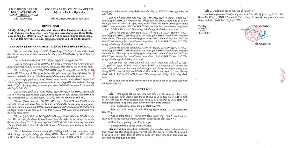 Đắk Nông: Duy nhất Cty An Vũ tham dự gói thầu nâng cấp tuyến đường ĐH12 Dak Nong: Duy nhat Cty An Vu tham du goi thau nang cap tuyen duong DH12