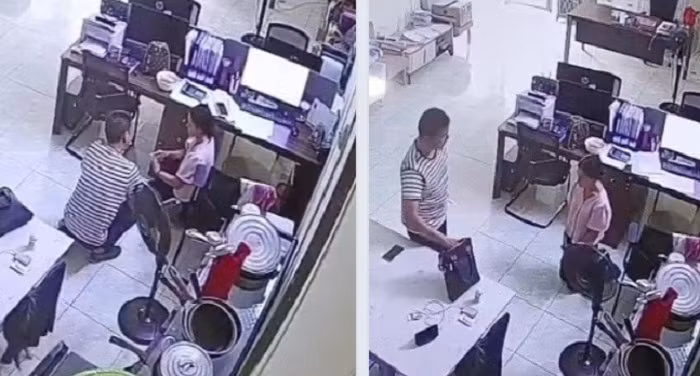 Hình ảnh trích xuất từ camera ghi lại vụ việc cho thấy, nữ kế toán L.T.M. và người đàn ông cãi vã, xô xát.