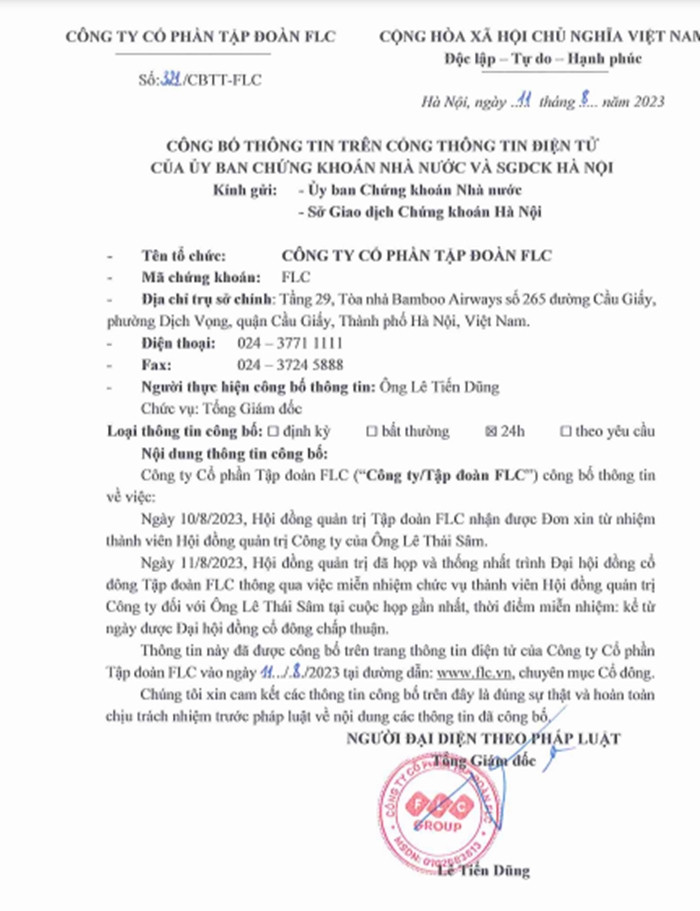 Ong Le Thai Sam vua rut khoi FLC quan he the nao voi Him Lam?