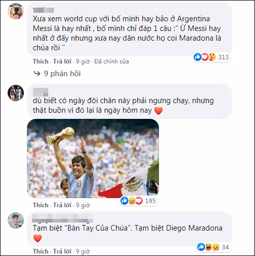 Trong lần gợi nhớ về Maradona, người cha đã nói với con mình rằng : "Messi hay nhất ở Argentina nhưng xưa nay dân nước họ coi Maradona là chúa rồi". Dù chưa phải là người giỏi nhất nhưng Maradona luôn được người dân nơi đây "tôn thờ" và coi đó "báu vật" của nền bóng đá.