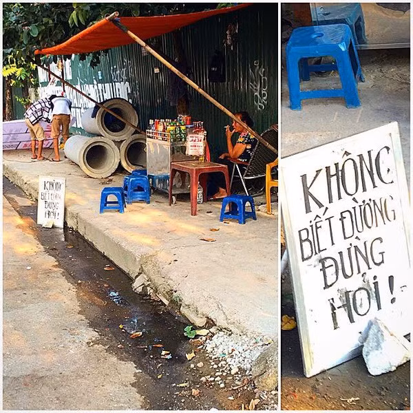 Chủ quán nước có vẻ rất mệt mỏi khi bị hỏi đường thường xuyên. Ảnh: Facebook