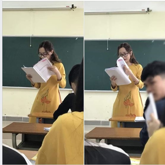 Với khuôn mặt trong sáng, thanh tú, bức ảnh cô giáo trẻ đang giảng bài trong tà áo dài dịu dàng nhận được rất nhiều sự chú ý của mọi người.