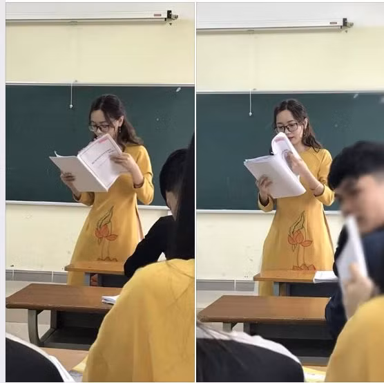 Với khuôn mặt trong sáng, thanh tú, bức ảnh cô giáo trẻ đang giảng bài trong tà áo dài dịu dàng nhận được rất nhiều sự chú ý của mọi người.