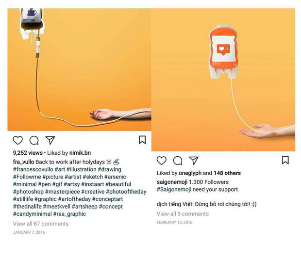 Bức ảnh được cho là Maxk Nguyễn đạo nhái ý tưởng của tài khoản instagram Fra_vullo.