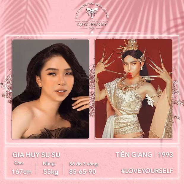 "Chủ đoàn lô tô" Gia Huy Su Su, đến từ Tiền Giang là thí sinh chuyển giới gây chú ý tiếp theo tại cuộc thi. Gia Huy Su Su cao 1m67, nặng 55kg, số đo 3 vòng 85-65-90.