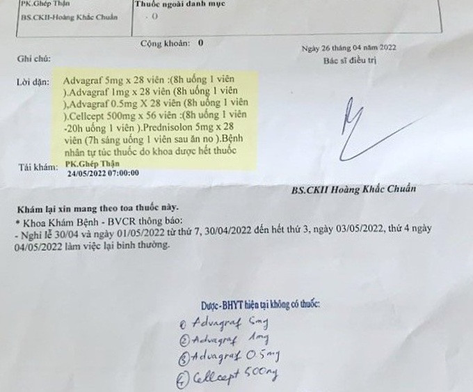BV Chợ Rẫy nói gì về thông tin “hết thuốc cho bệnh nhân sau ghép thận”? BV Cho Ray noi gi ve thong tin “het thuoc cho benh nhan sau ghep than”?