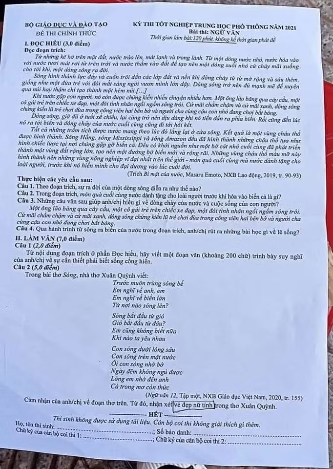 Goi y dap an de thi mon Ngu van tot nghiep THPT nam 2021