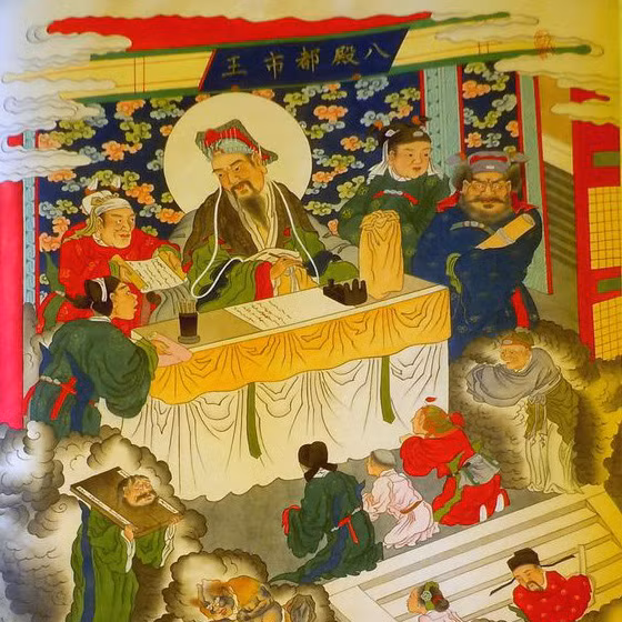  Đô Thị Vương: Cai quản Bát điện. Dưới Bát điện là địa ngục Đại Nhiệt Não, có 16 tiểu ngục với hình phạt tương tự ngục Nhiệt Não nhưng mức độ nặng hơn, dành cho những kẻ bất hiếu. Ảnh: Huaban.