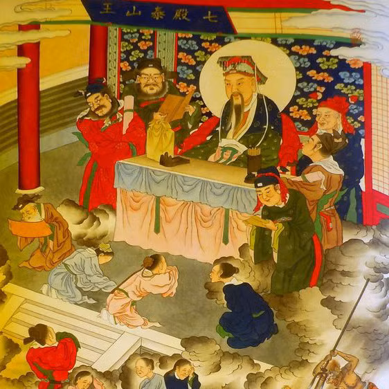  Thái Sơn Vương: Cai quản Thất điện. Dưới Thất điện là ngục Nhiệt Não, có 16 tiểu ngục dành cho kẻ đào mồ, trộm mả, lấy hài cốt để làm thuốc, rời bỏ người thân thích. Ảnh: Huaban.