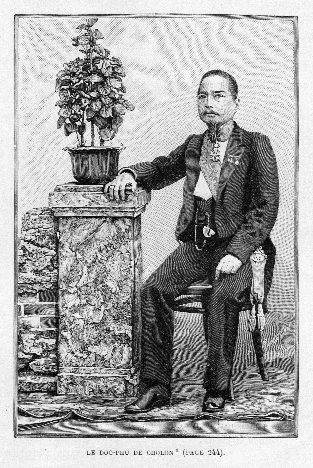 Hình ảnh Tổng đốc Phương in trên một ấn phẩm xuất bản năm 1894. Năm 1879, ông Phương làm phụ tá cho thị trưởng Chợ Lớn là Antony Landes. Do các mối quan hệ làm ăn với người Hoa, ông giàu lên rất nhanh từ giai đoạn này. Ảnh tư liệu.
