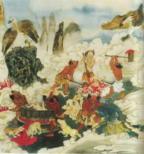  17. Thạch Ma Địa Ngục: Dành cho những kẻ dẫm đạp lên ngũ cốc, trộm cắp, tham quan hay hiếp đáp người khác, đạo sĩ ăn mặn. Tại đây tội nhân bị mài nát thành bột rồi lại được phục hồi thân thể để mài nát lần nữa. Ảnh: China Culture.