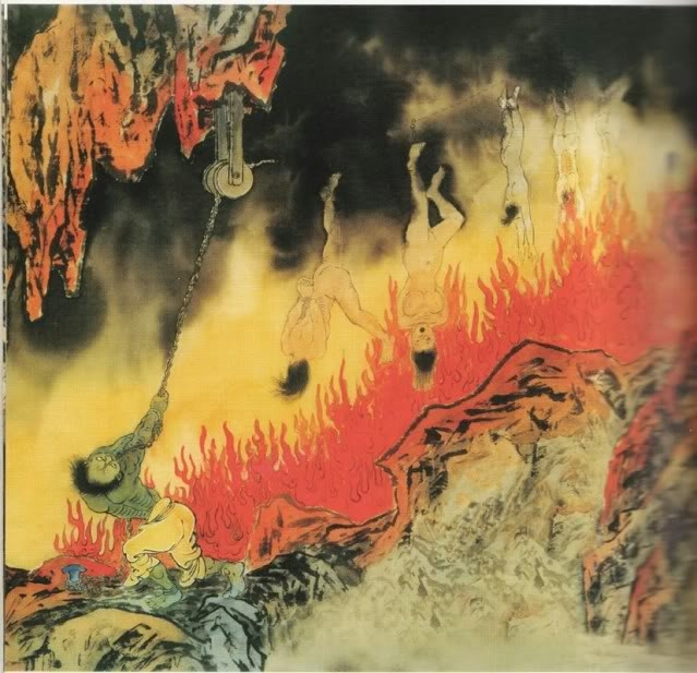  16. Hỏa Sơn Địa Ngục: Danh cho những kẻ tham nhũng, ăn trộm chó gà, cướp bóc tiền bạc, phóng hỏa, đạo sĩ phạm giới. Tội nhân sẽ bị đem đi thiêu trên núi lửa. Ảnh: China Culture.