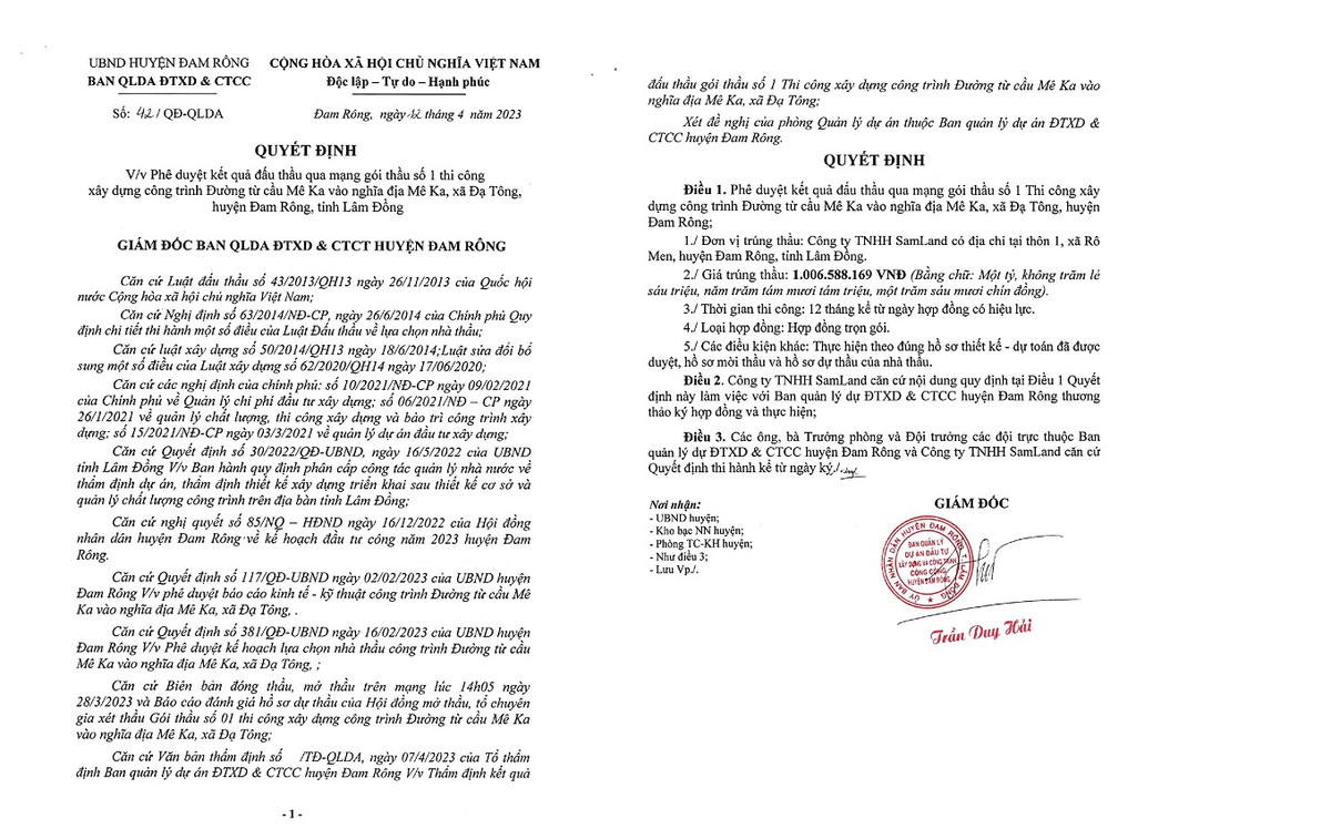 Lâm Đồng: 1 ngày cty Samland trúng 2 gói thi công tại Đam Rông - Hình 2 Lam Dong: 1 ngay cty Samland trung 2 goi thi cong tai Dam Rong-Hinh-2