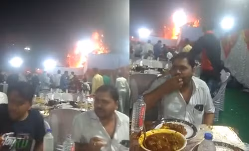 Chay du doi o dam cuoi, nguoi dan ong van diem nhien an uong