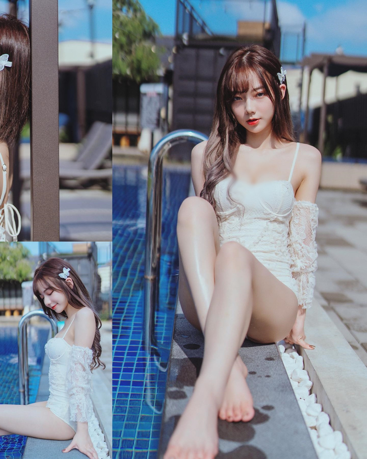 Chu Chu trong set đồ tắm màu trắng, gợi cảm vừa phải mà vẫn tôn được dáng vóc tuyệt đẹp của cô nàng.