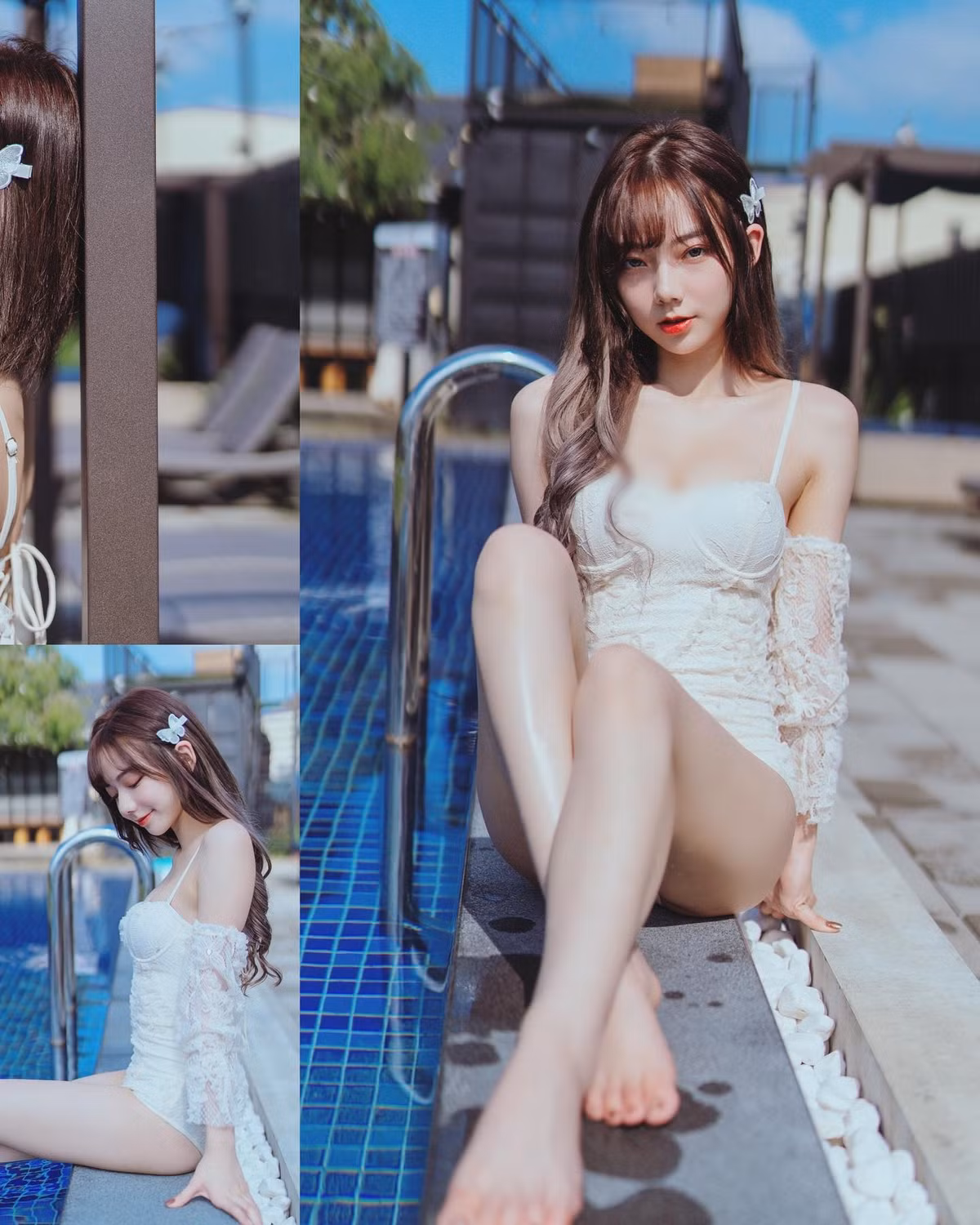 Chu Chu trong set đồ tắm màu trắng, gợi cảm vừa phải mà vẫn tôn được dáng vóc tuyệt đẹp của cô nàng.
