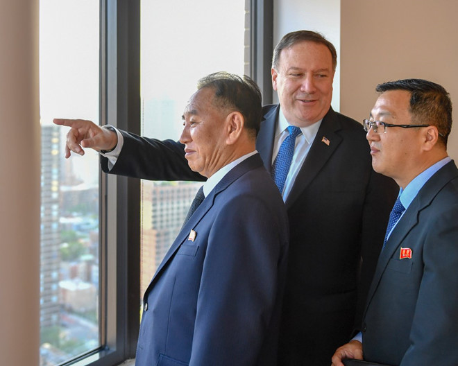 Phái đoàn Triều Tiên, do ông Kim Yong Chol (trái) dẫn đầu, đang có mặt tại New York. Ảnh: Bộ Ngoại giao Mỹ.