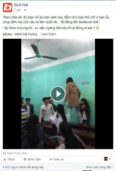 Đoạn clip với dòng mô tả trên nhanh chóng hút hàng chục nghìn lượt xem, vô số bình luận và lượt chia sẻ, tạo ra lợi ích lớn cho các fanpage. Sau khi xem clip và đọc dòng mô tả trên, rất nhiều dân mạng đã thể hiện sự phẫn nộ thông qua những dòng bình luận, những lời mắng chửi cô gái bị đánh trong clip và cho rằng “cô đáng bị đánh”, thậm chí “đánh vậy là còn nhẹ tay”.