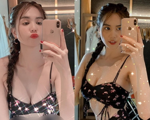 Ở nhiều góc máy, vòng 1 của “nữ hoàng nội y” lại như "độ" thêm vài phần. Chi tiết này khiến netizen nghi ngờ Ngọc Trinh đã đụng chạm "dao kéo".