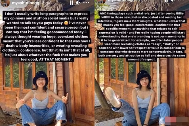 Mỹ Anh còn cho rằng “mong muốn mọi người bớt định kiến và ủng hộ người khác khi thể hiện bản thân qua phong cách ăn mặc”. Tuy nhiên, cô nàng vẫn nhận về nhiều bàn tán không hay.