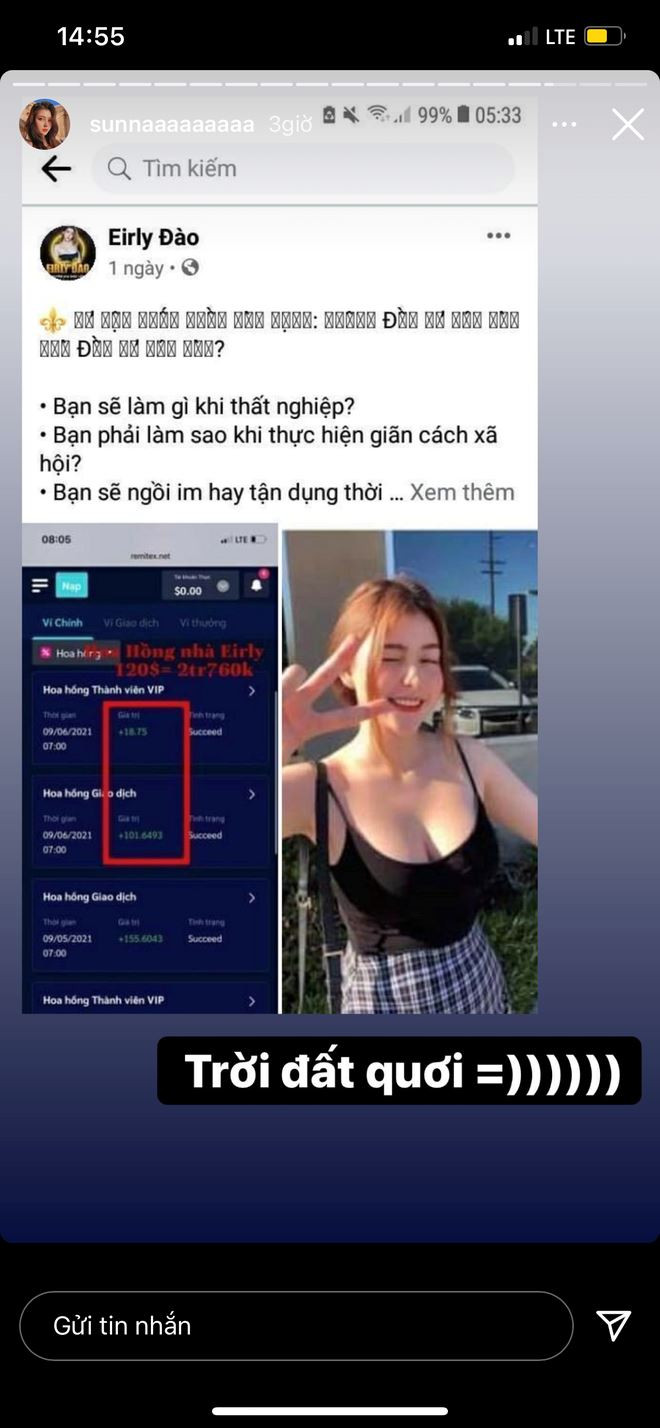 Nhật Anh còn bị người dùng giả Facebook của một hot girl tài chính để tăng sự chú ý.