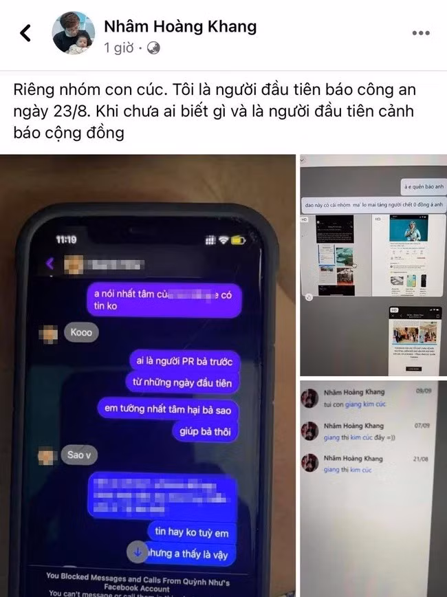 Nhâm Hoàng Khang tiết lộ anh là người đầu tiên tố cáo về vấn đề làm từ thiện của nhóm Giang Kim Cúc vào ngày 23/8.