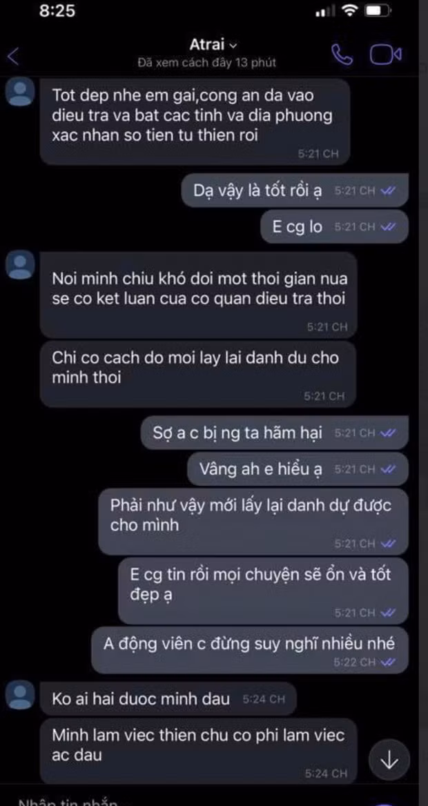 Mới đây, Khánh Chi - em gái ruột của Công Vinh đã đăng ảnh chụp tin nhắn với anh trai lên trang cá nhân và thể hiện sự tin tưởng dành cho chị dâu Thuỷ Tiên.