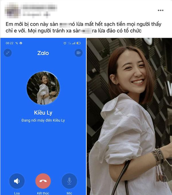Đính kèm hình ảnh, người này cho biết nhân vật tên Kiều Ly đã lừa hết tiền của mình nên hy vọng mọi người có thấy Kiều Ly ở đâu thì chỉ mình, đồng thời không quên cảnh báo mọi người tránh xa sàn giao dịch này để tránh trường hợp tương tự.