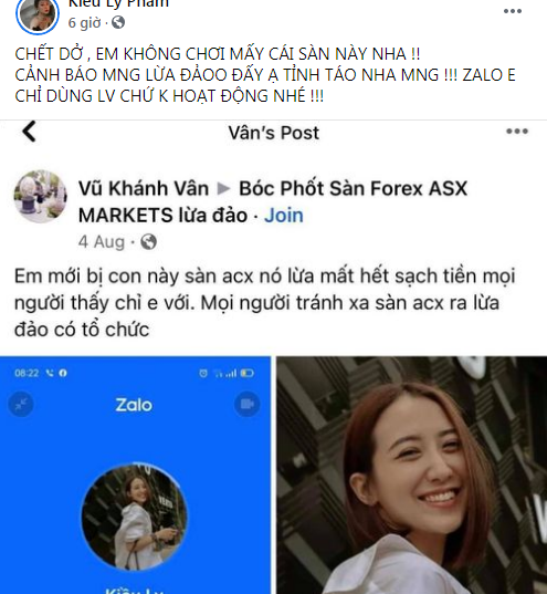 Theo như hot girl Người ấy là ai chia sẻ, cô nàng bất ngờ bị gọi tên trong một group chuyên bóc phốt các hoạt động lừa đảo của một sàn giao dịch. Người đăng tải còn đính kèm hình selfie cũng như ảnh chụp cuộc gọi hiển thị tên Kiều Ly để làm bằng chứng.